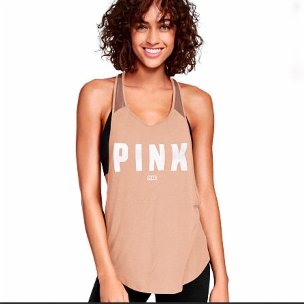 PINK VS mesh inserts flowy cotton nude color tank top